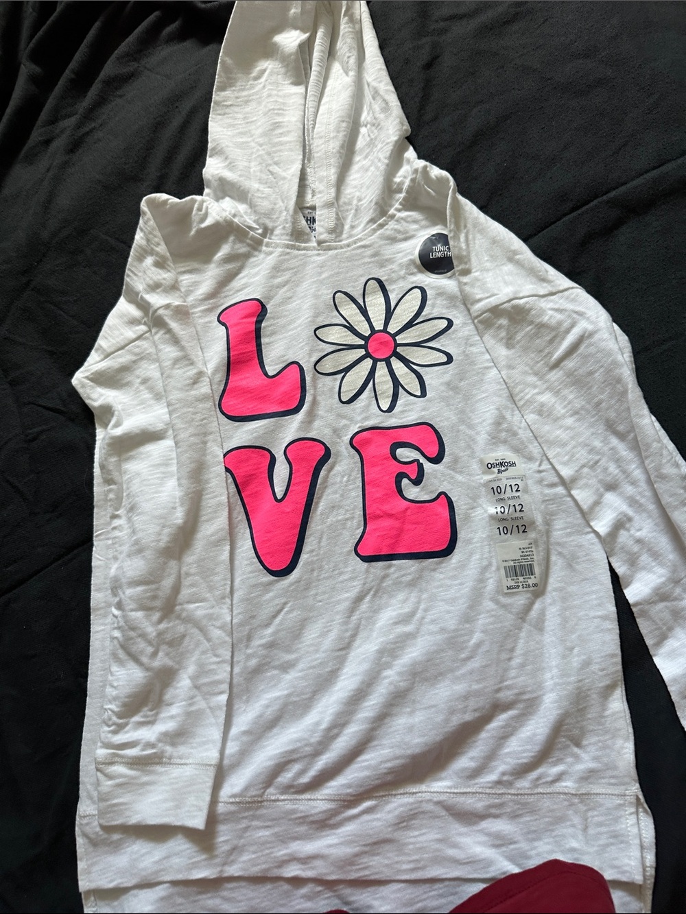 OshKosh B'gosh White Hoodie with Pink LOVE and Daisy Graphic
